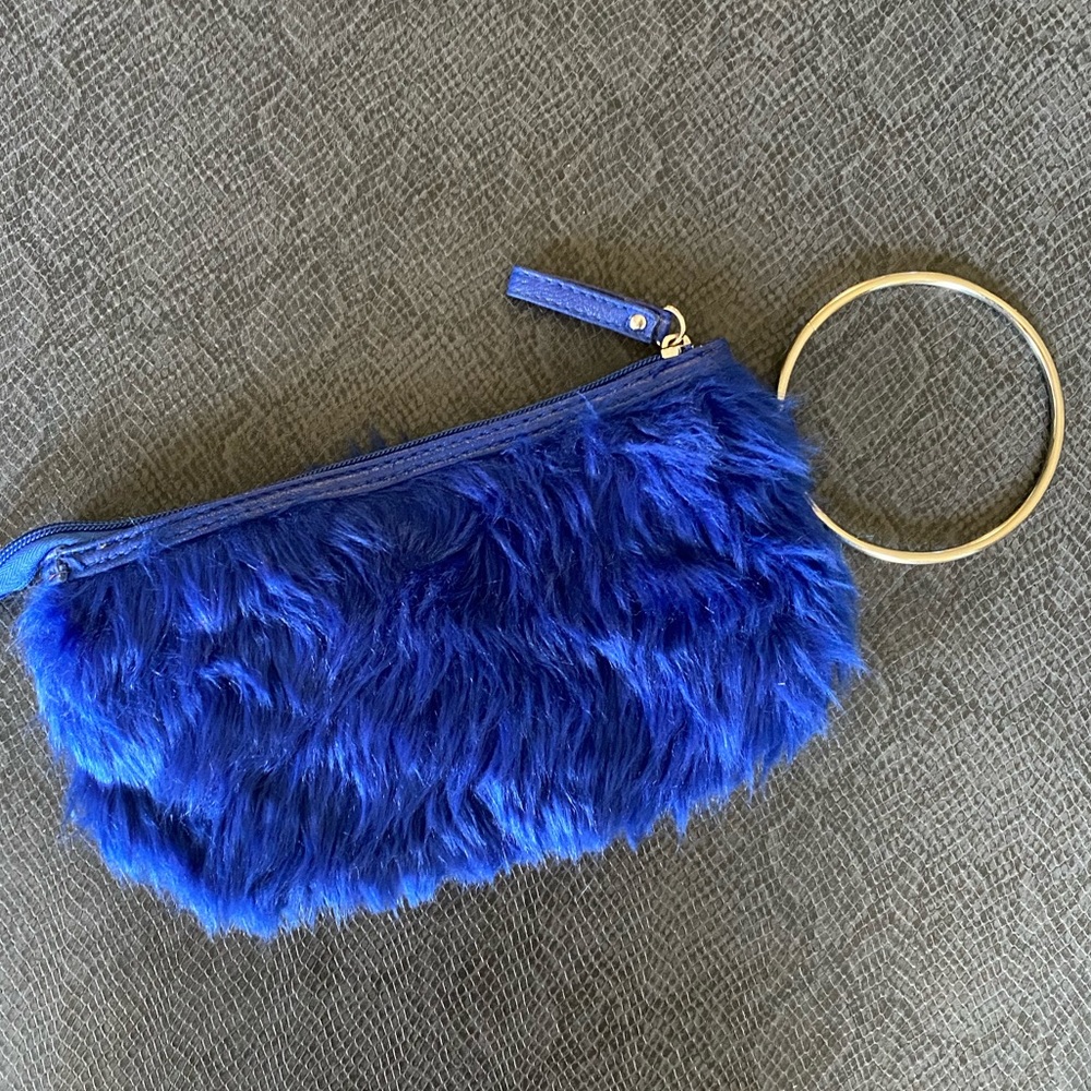 Blue Fur Wristlet Clutch